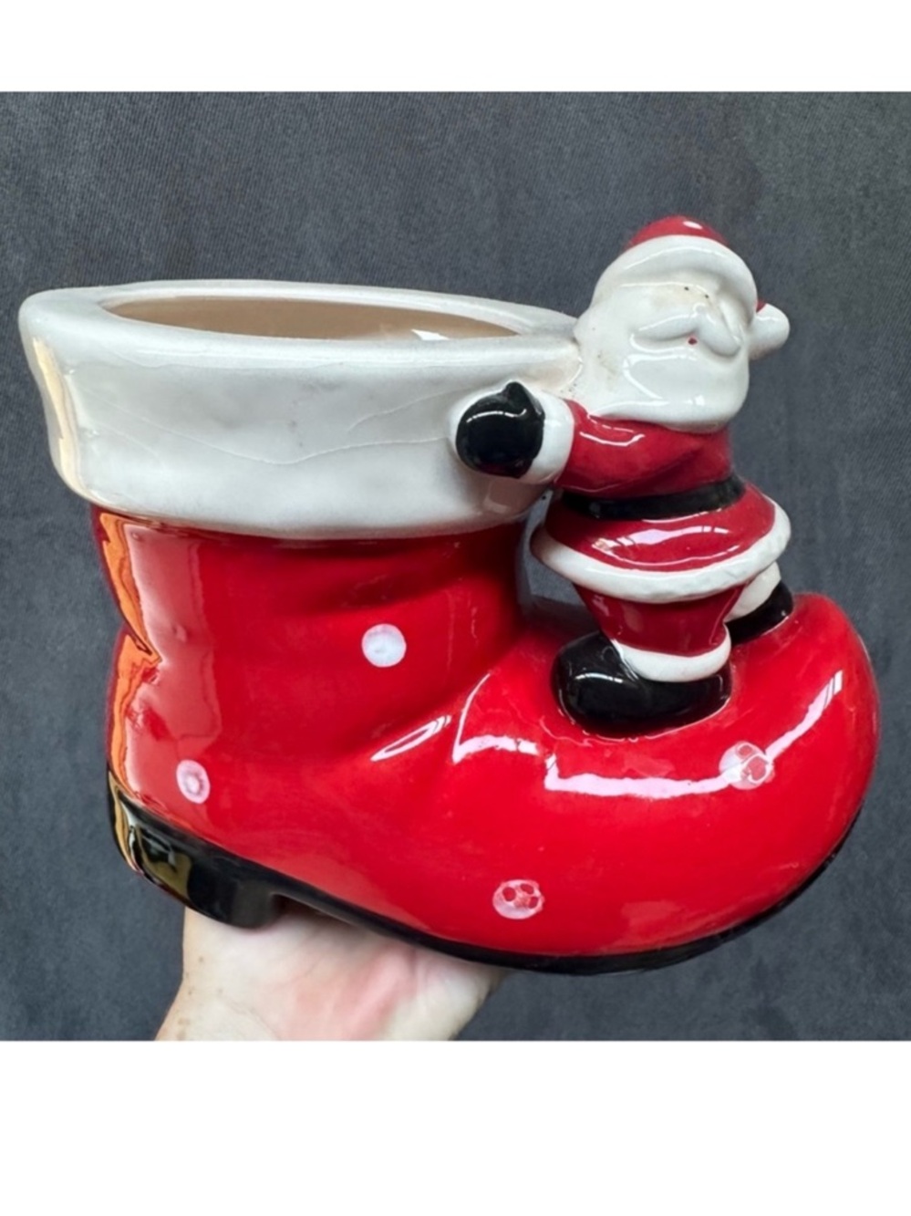 Ceramic Santa boot planter Christmas decor